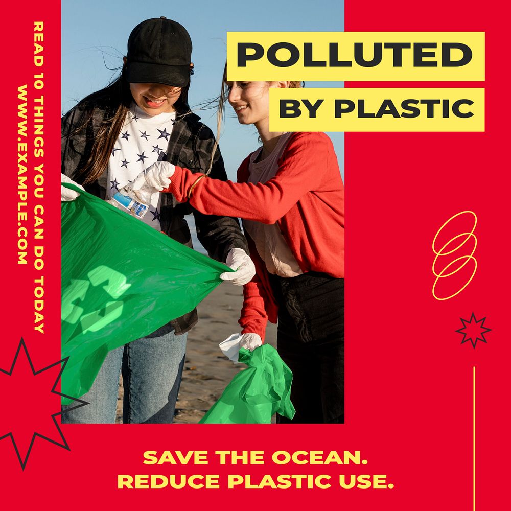 Plastic pollution Instagram post template, editable design