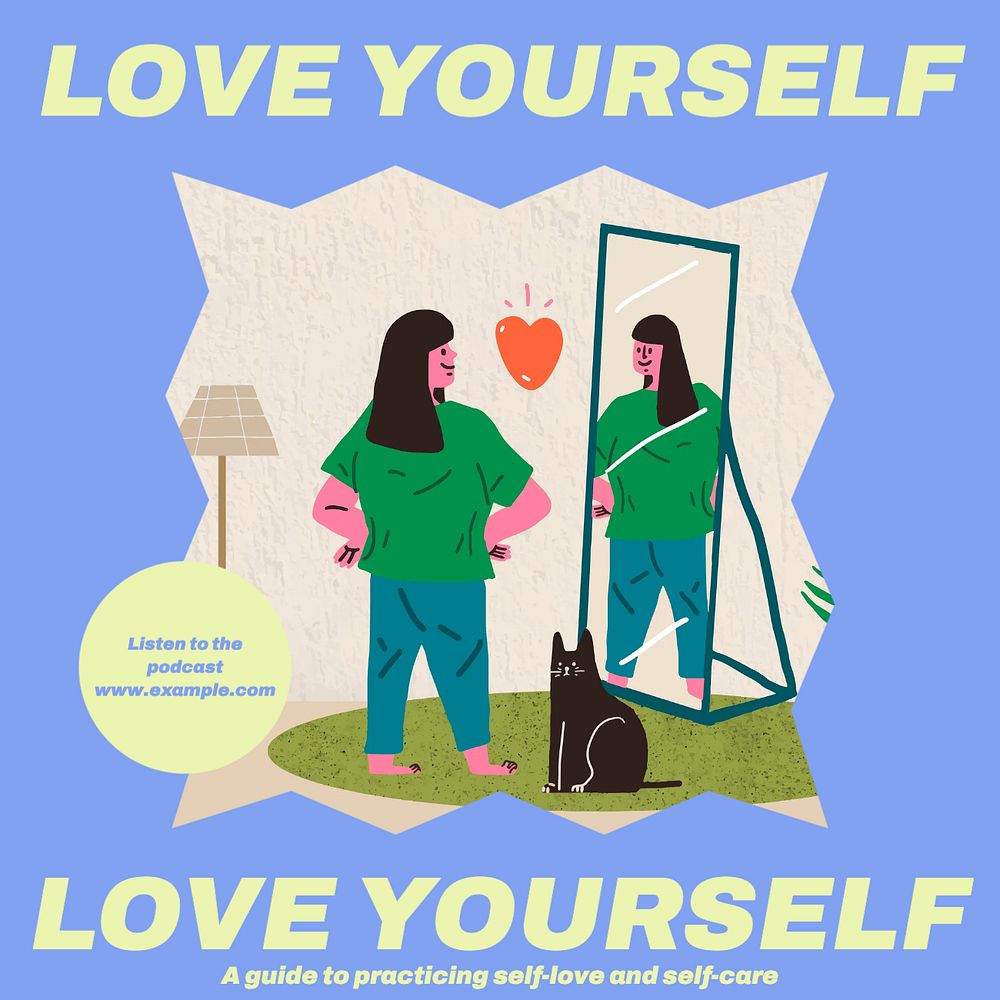 Love yourself podcast Instagram post template, editable design