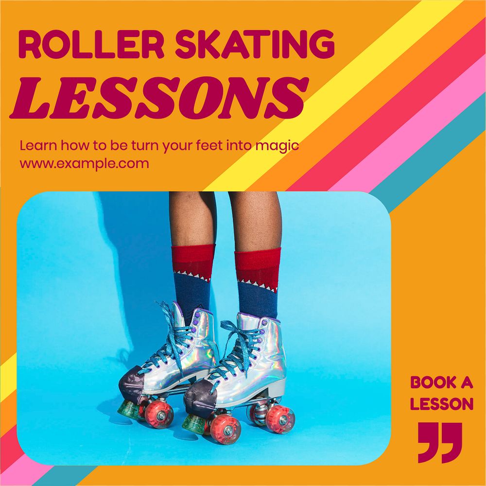 Roller skating lessons Instagram post template, editable design