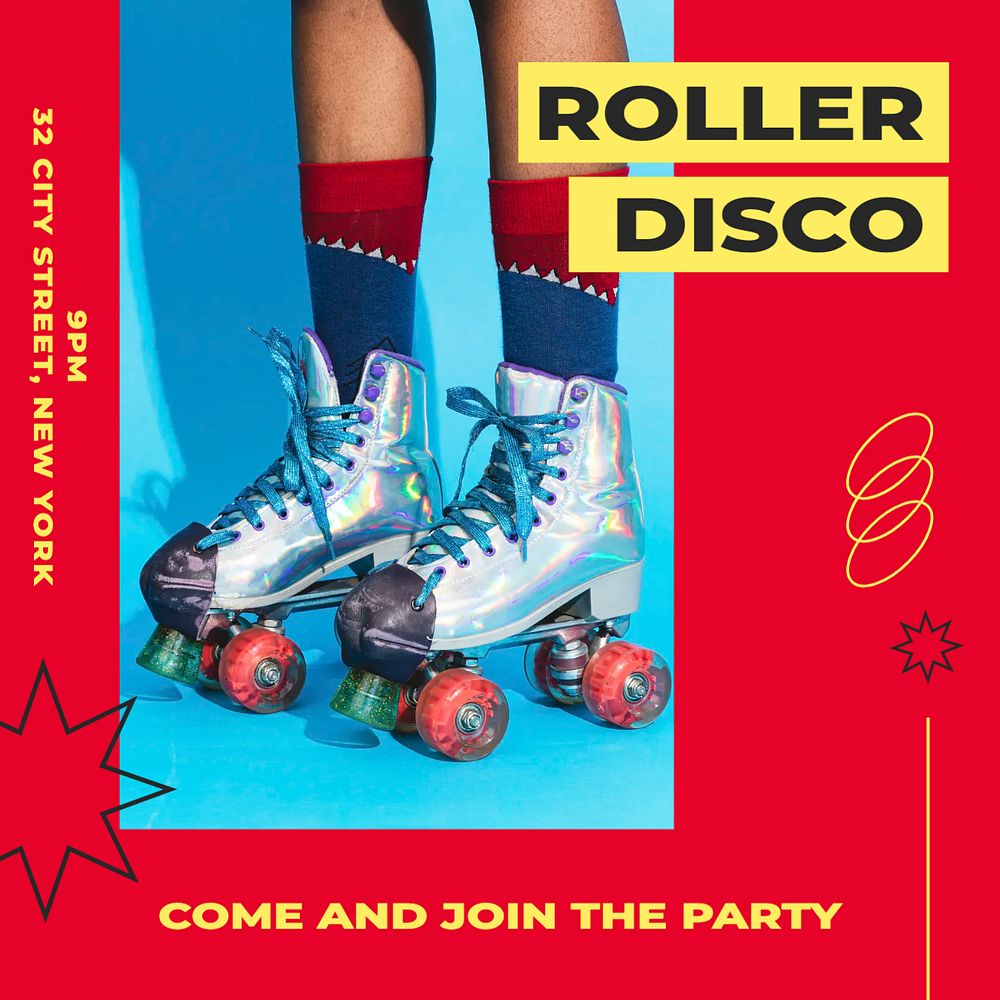 Roller disco Instagram post template, editable design