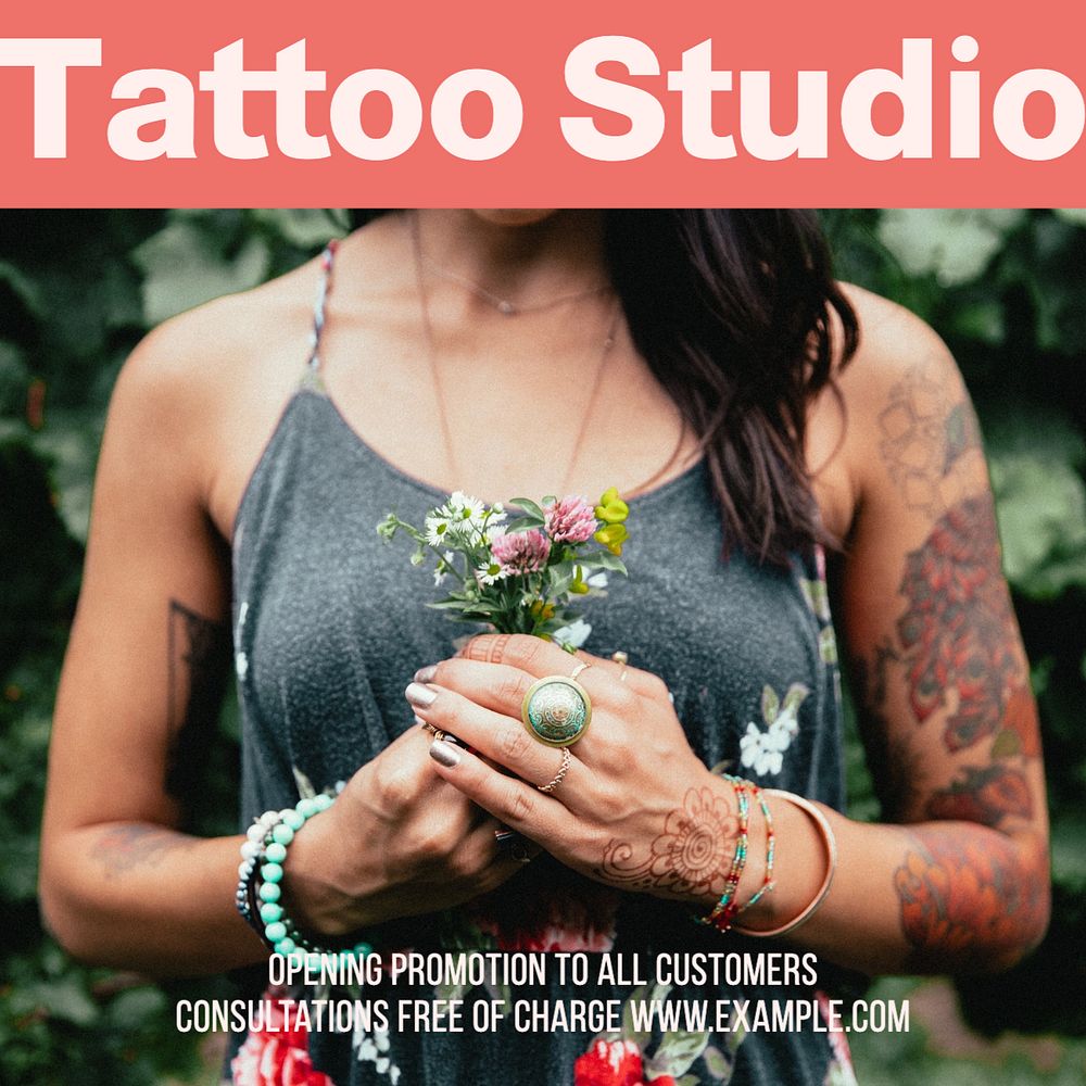 Tattoo studio Instagram post template, editable design