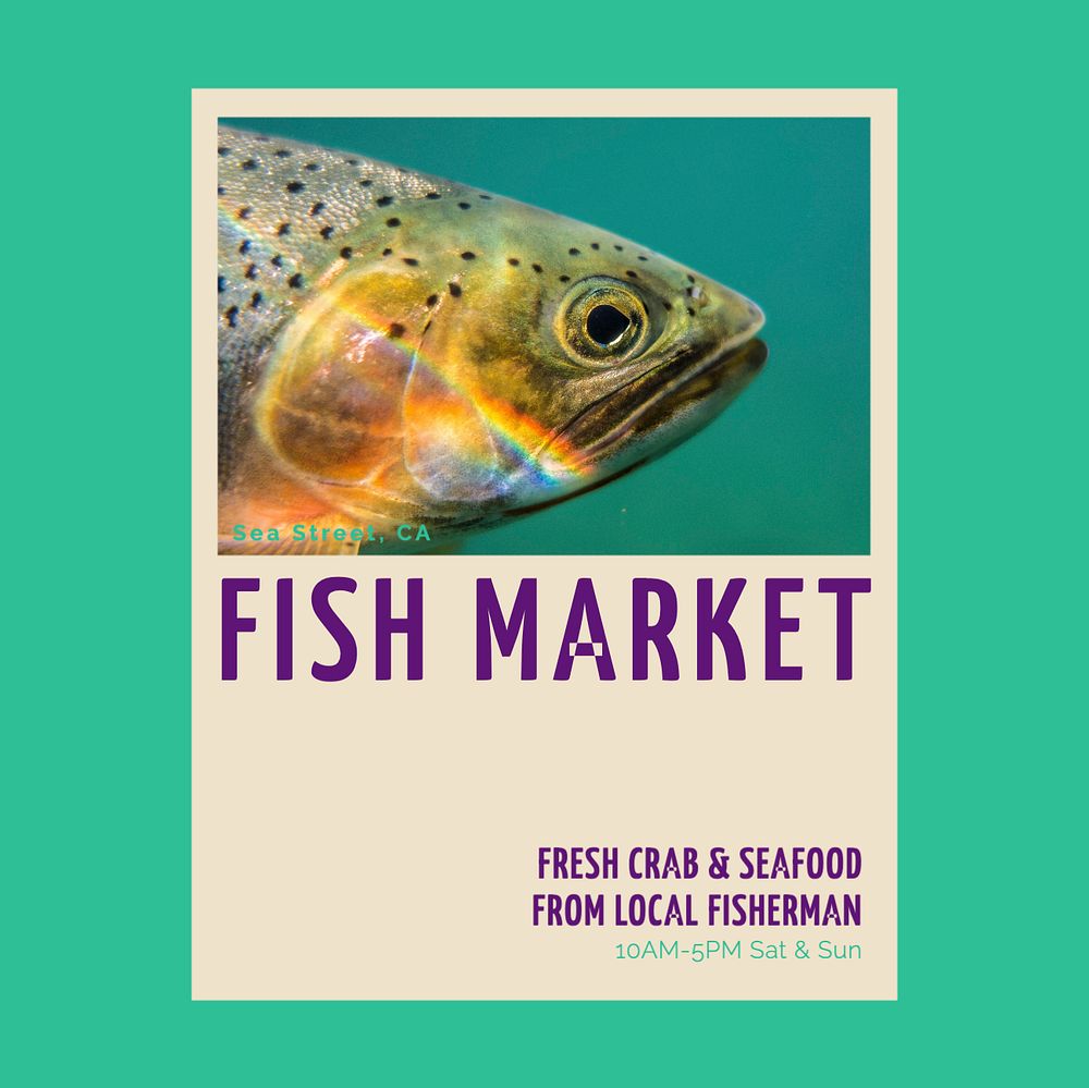 Fish market Instagram post template, editable design