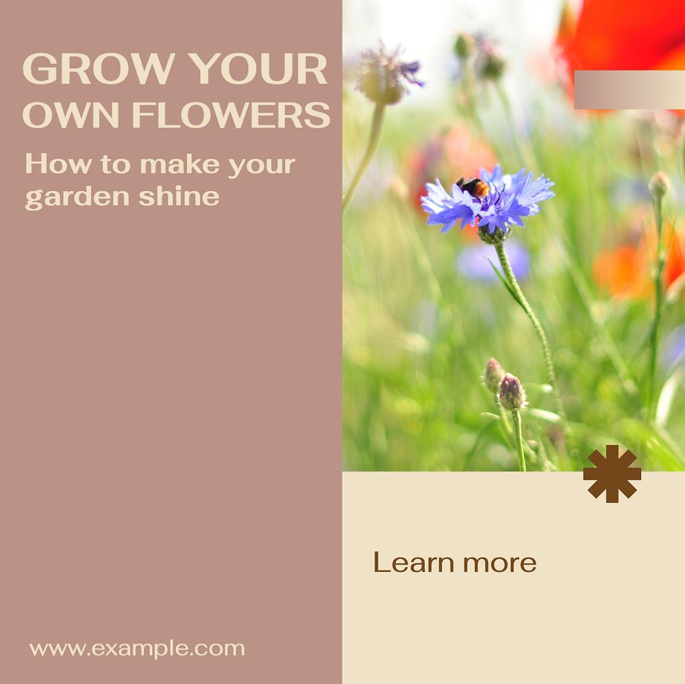 Garden flowers Instagram post template, editable design