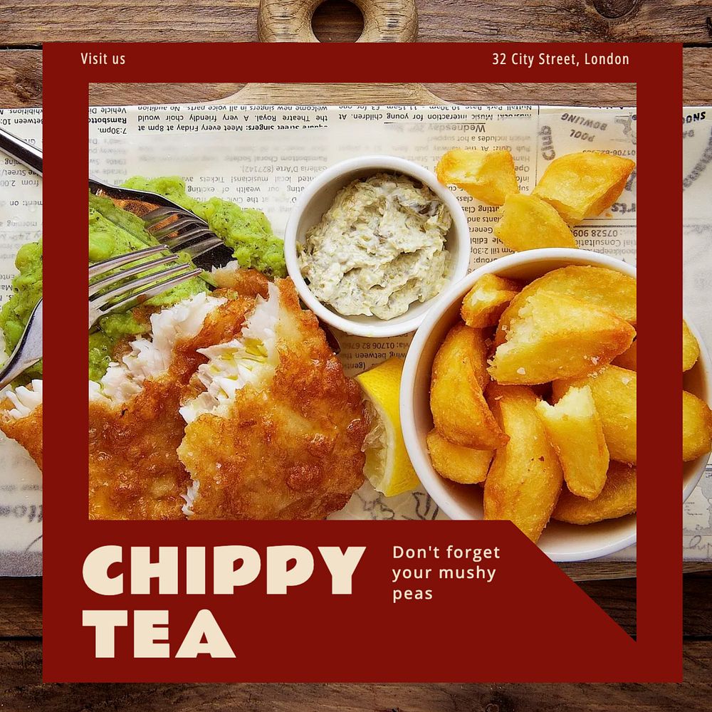 Fish and chips Instagram post template, editable design