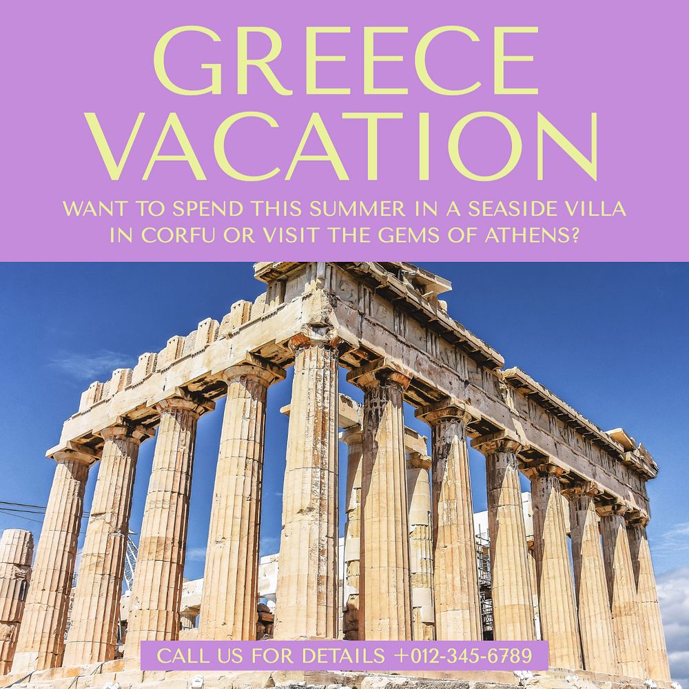 Greece vacation Instagram post template, editable design