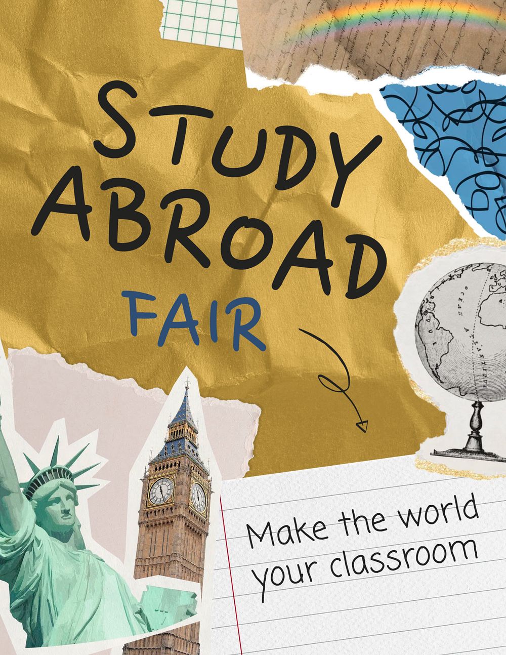 Study abroad flyer template, paper collage design 