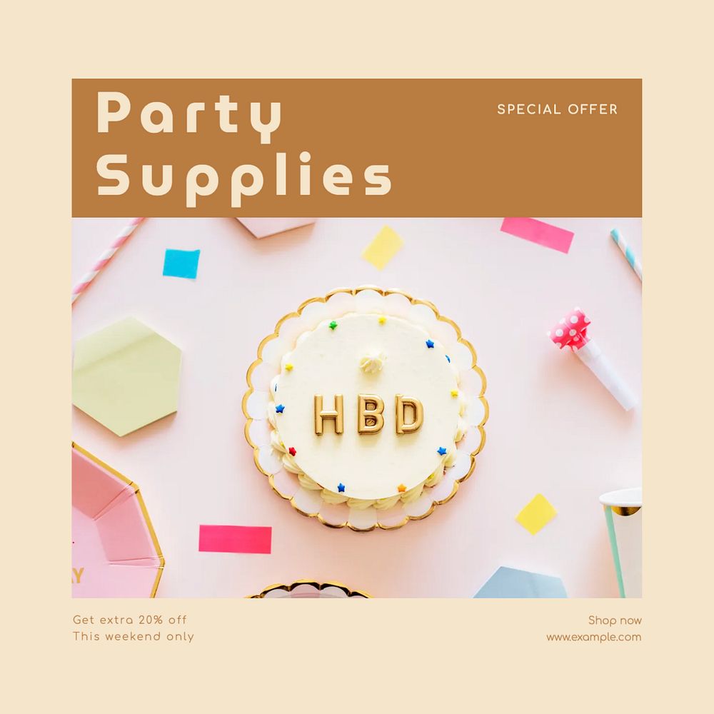 Party supplies Instagram post template, editable social media design