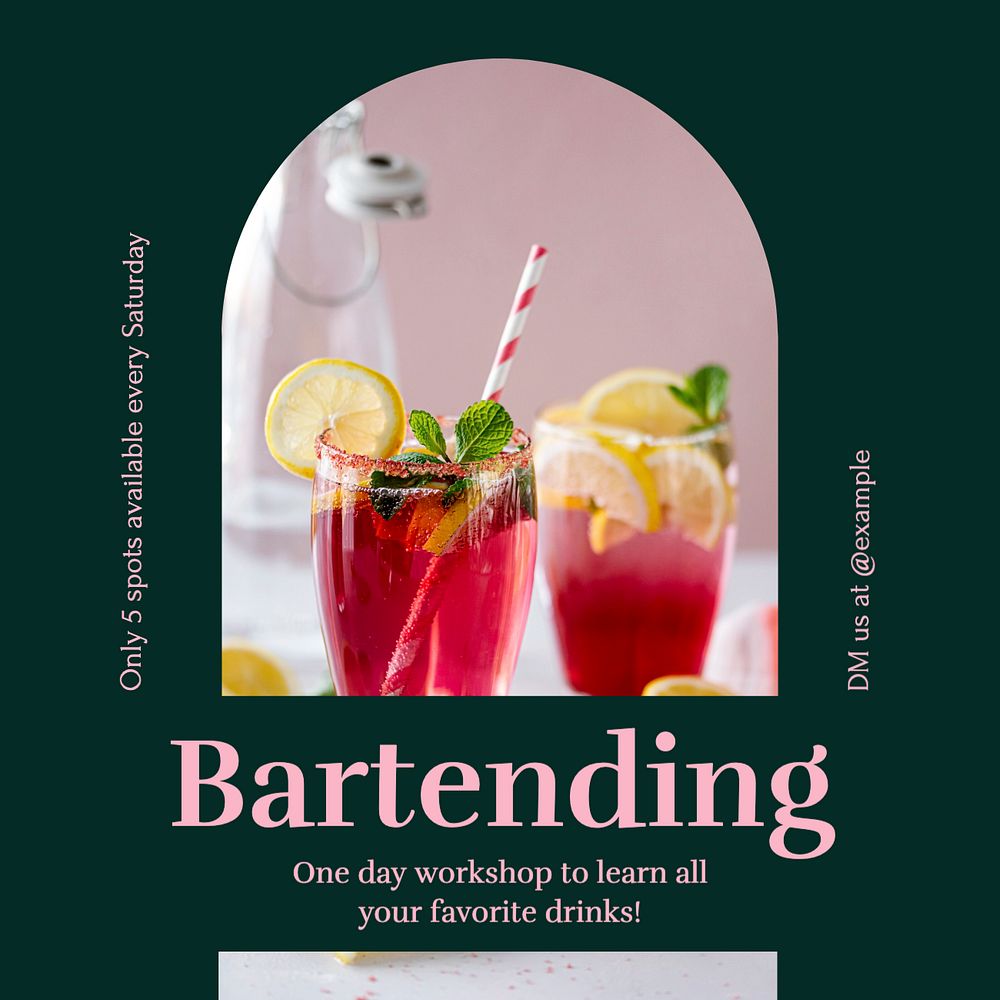 Bartending workshop Instagram post template, editable social media design