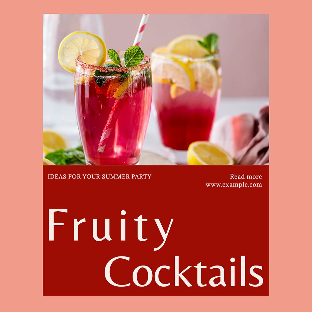 Fruity cocktails Instagram post template, editable social media design