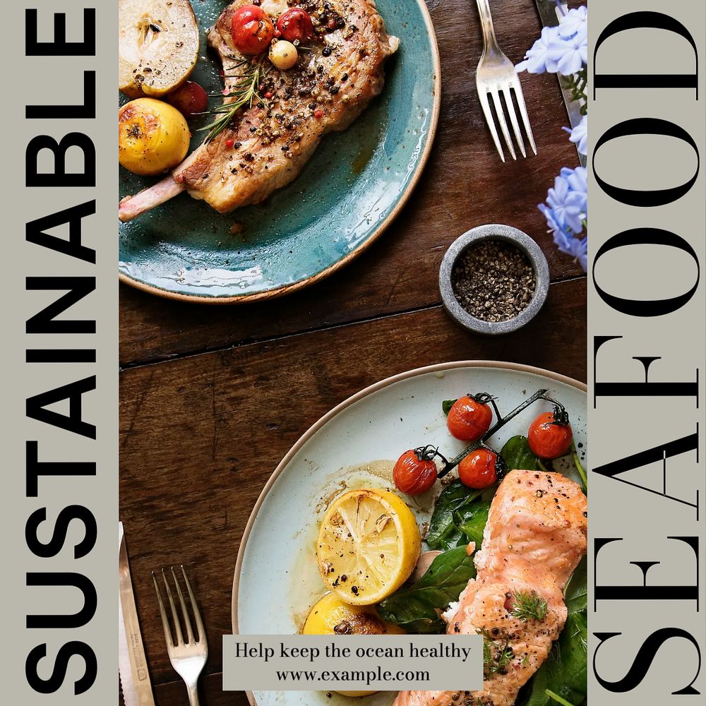 Sustainable seafood Instagram post template, editable social media design