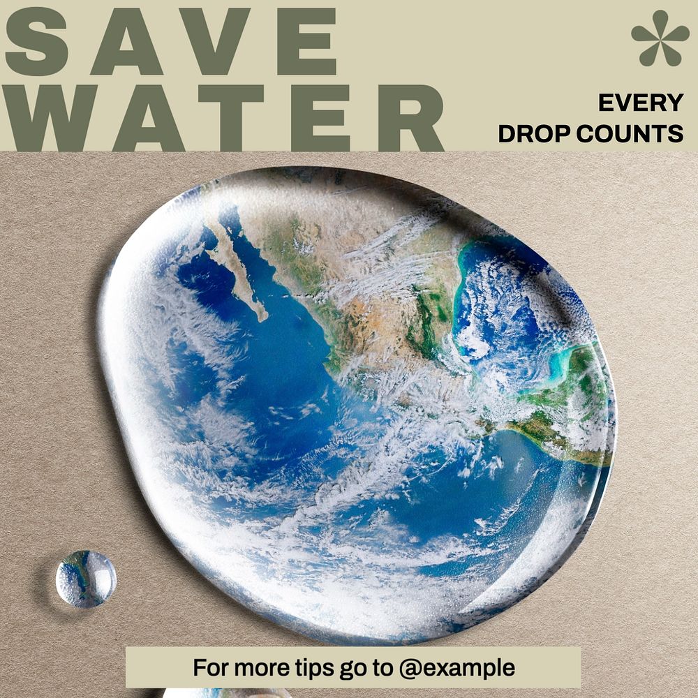 Save water Instagram post template, editable social media design