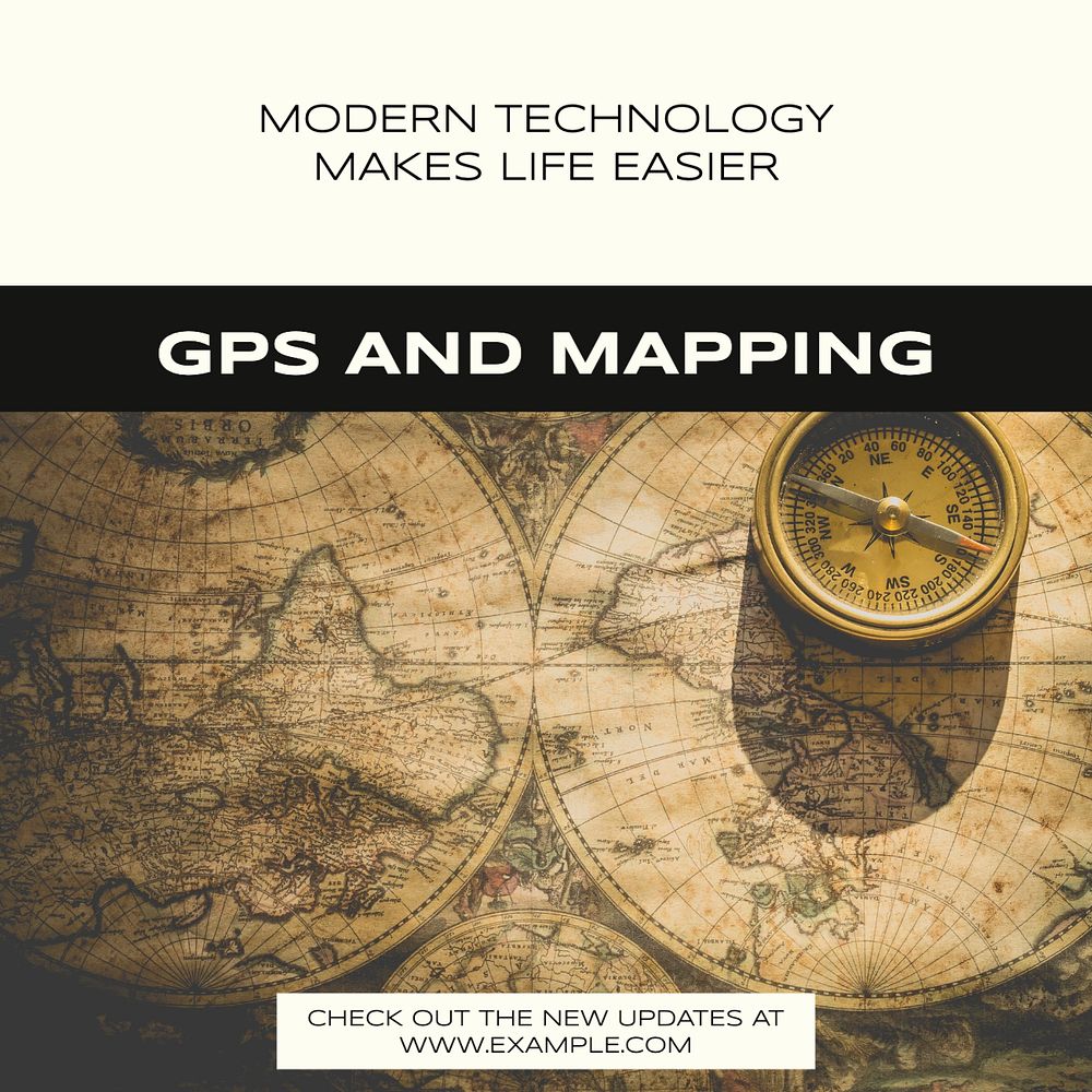 GPS and mapping Instagram post template, editable social media design