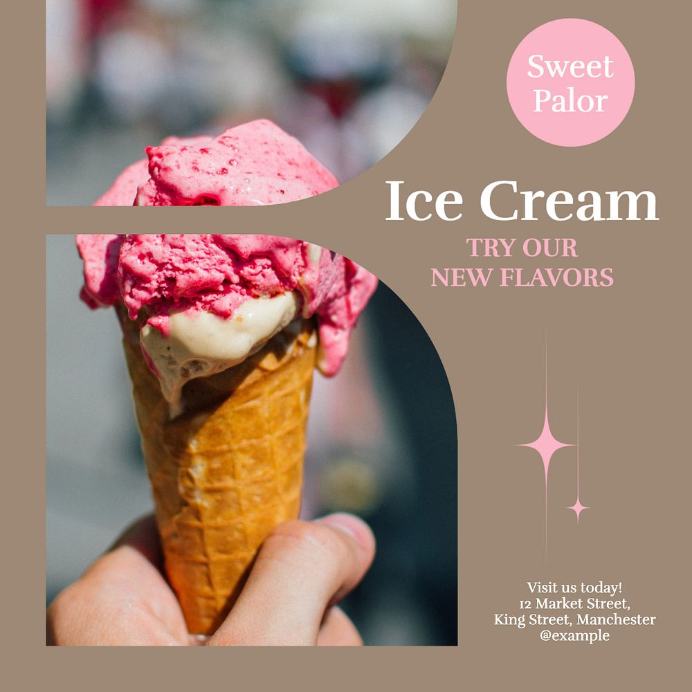 Ice cream shop Instagram post template, editable social media design