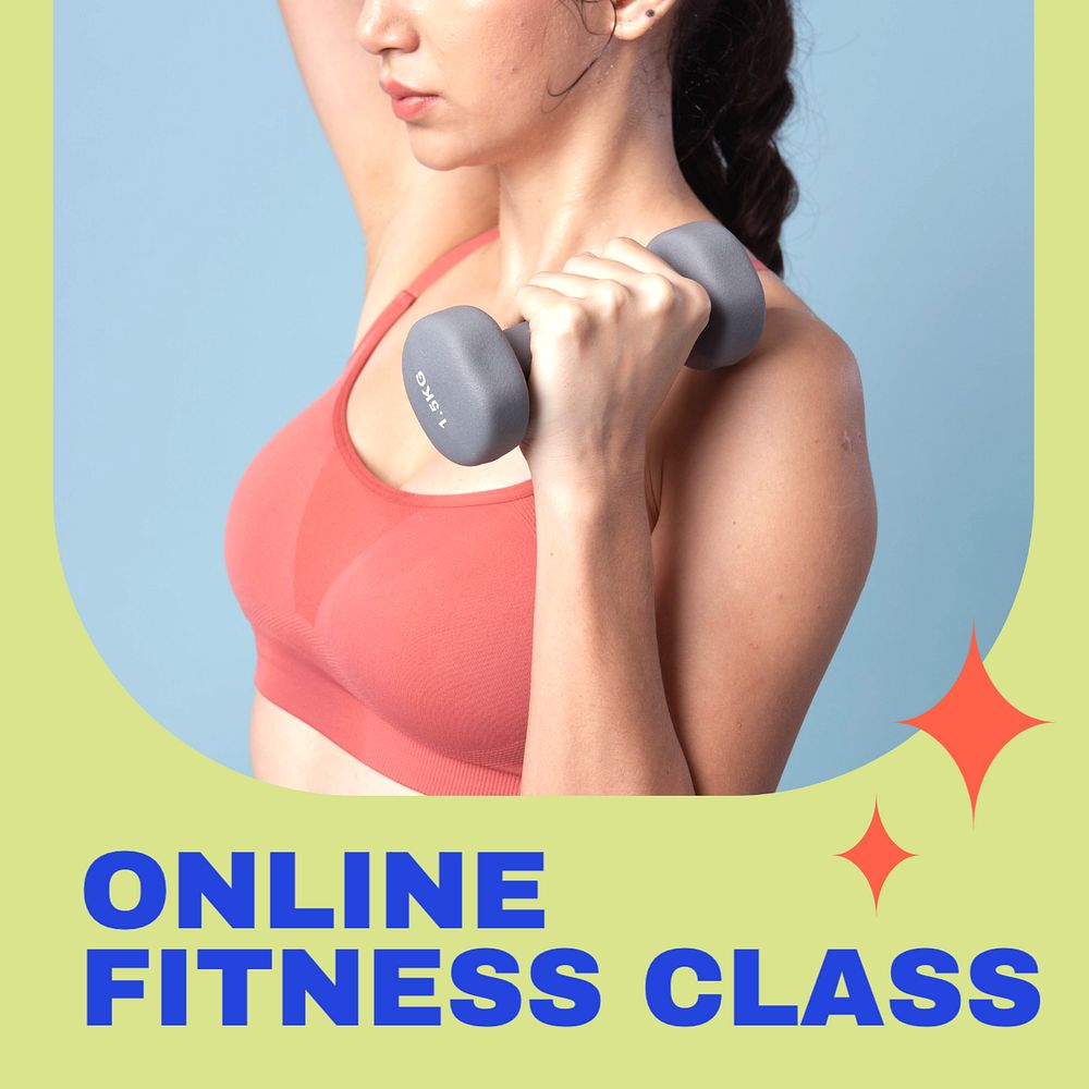 Online fitness class Instagram post template, editable social media ad