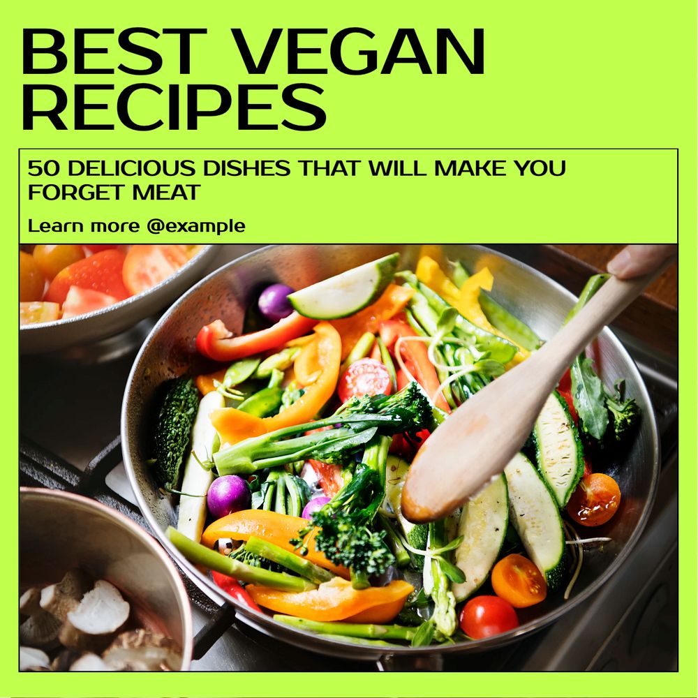 Best vegan recipes Instagram post template, editable social media ad