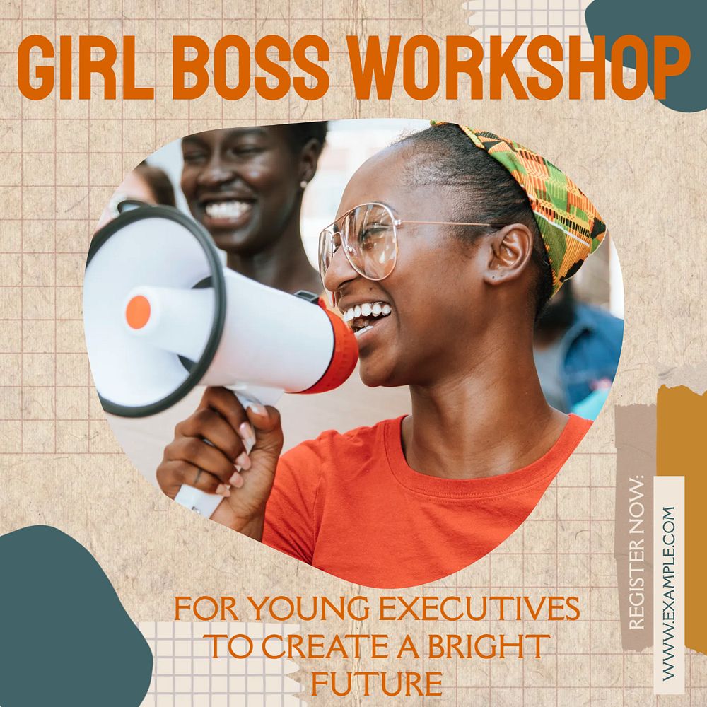 Woman's leadership workshop Instagram post template, editable design