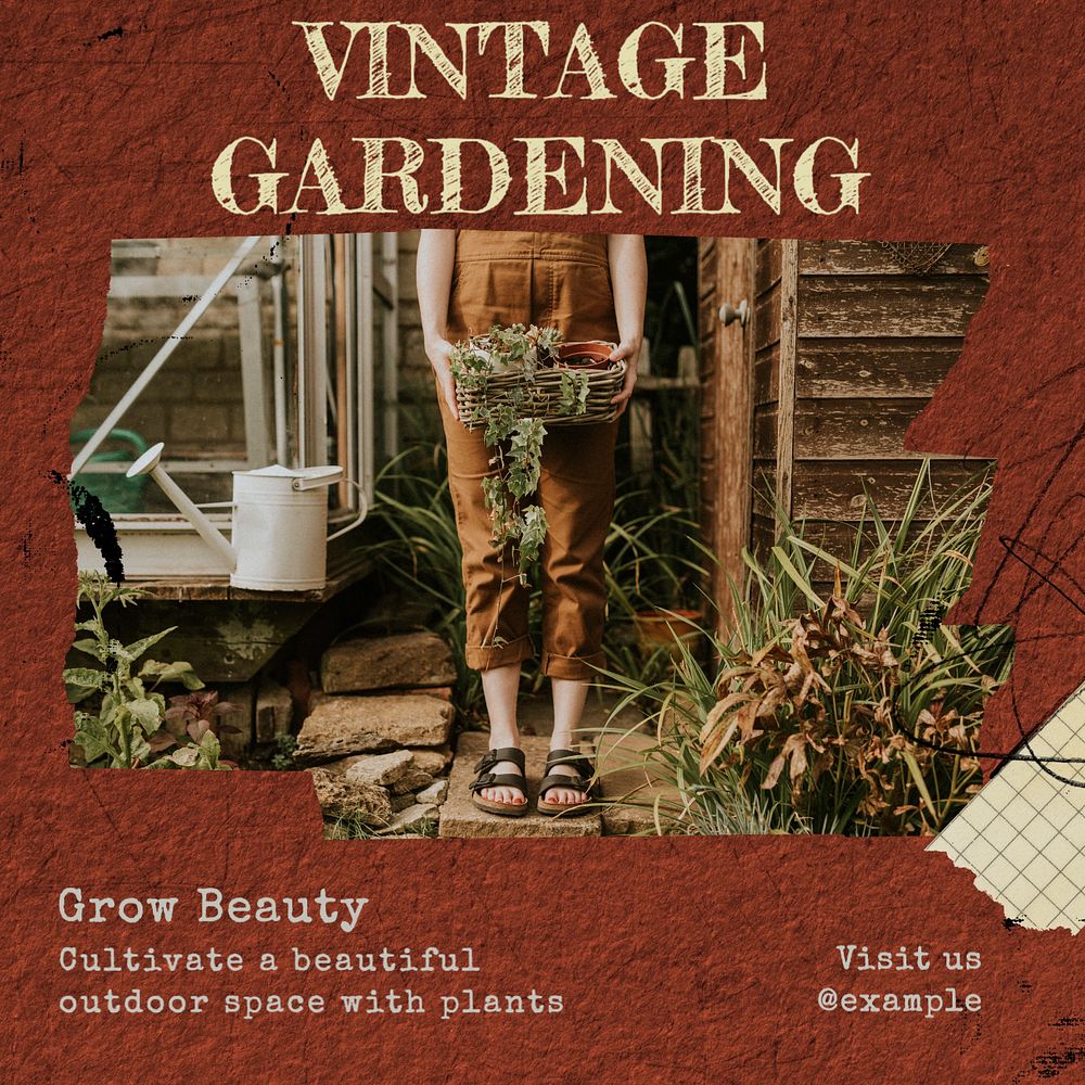 Vintage gardening Instagram post template, editable design