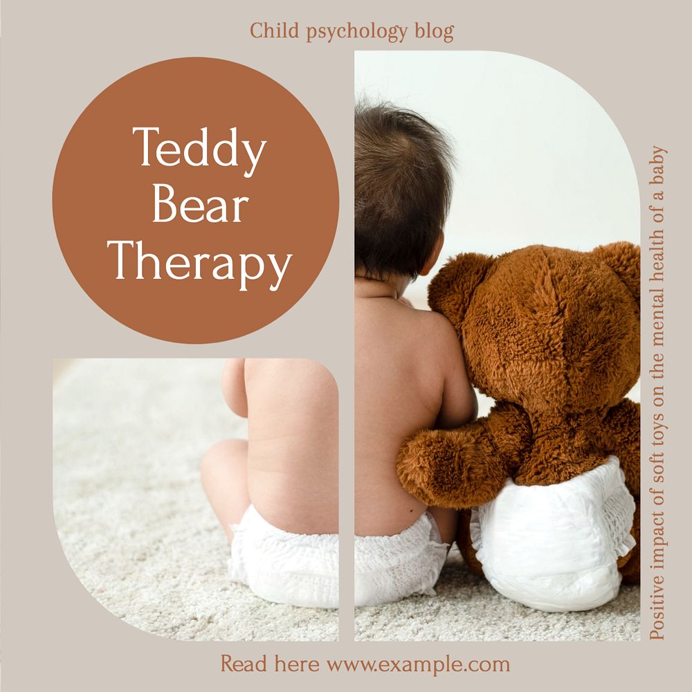 Teddy bear therapy social media template, editable design