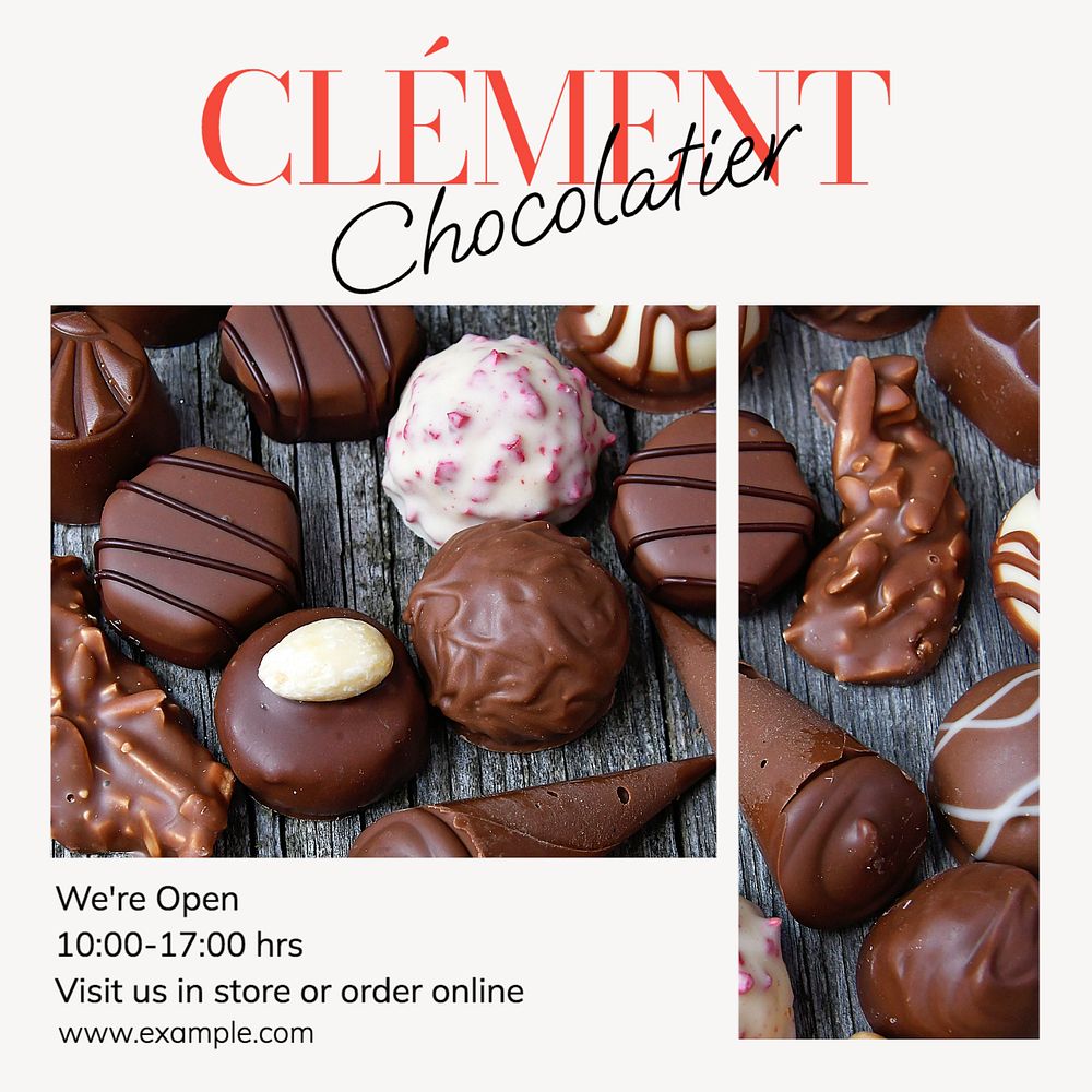 Chocolate shop Instagram post template, editable design