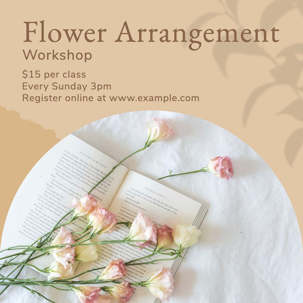 Flower arrangement workshop Instagram post template, editable design