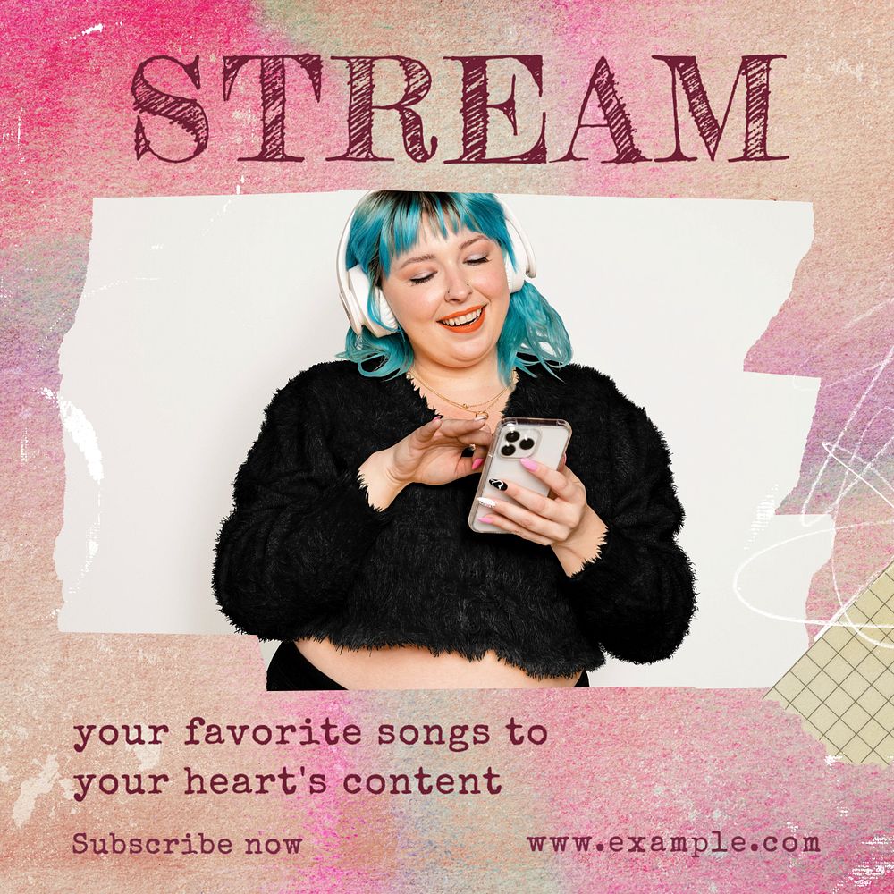 Music stream Instagram post template, editable design