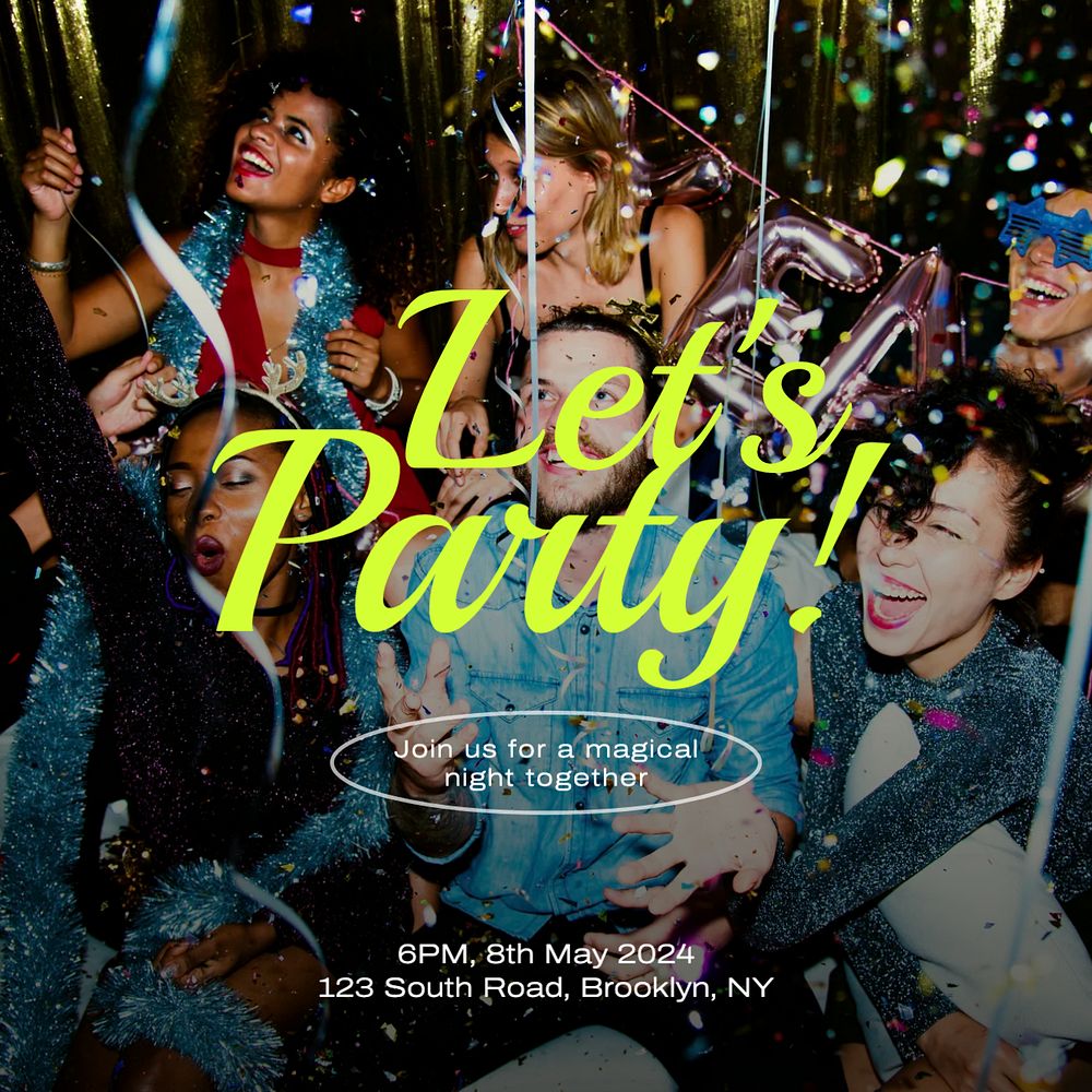 Let's party Instagram post template, editable text