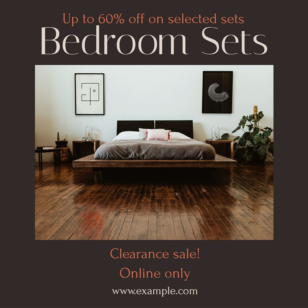 Bedroom sale Instagram post template, editable social media design