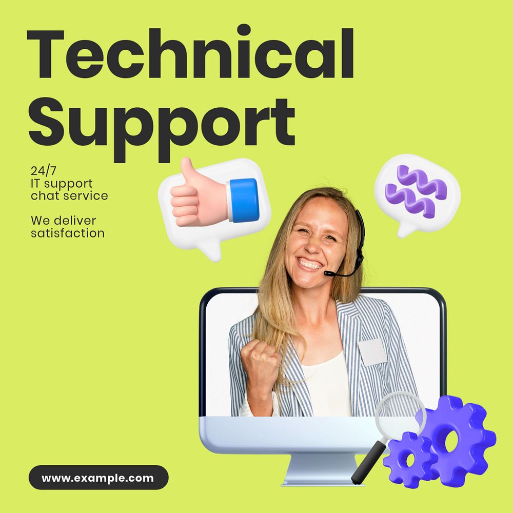 Technical support chat Facebook ad template, editable text & design