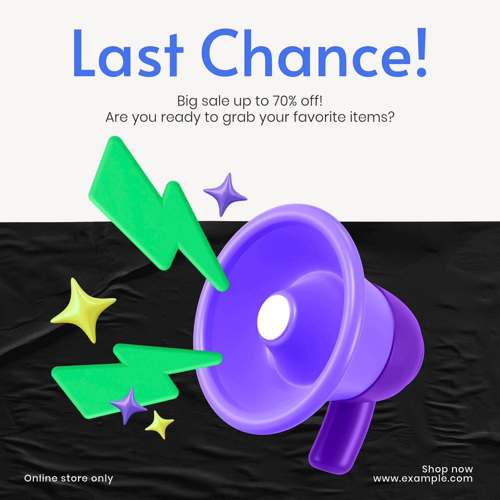 Last chance sale Facebook ad template, editable text & design