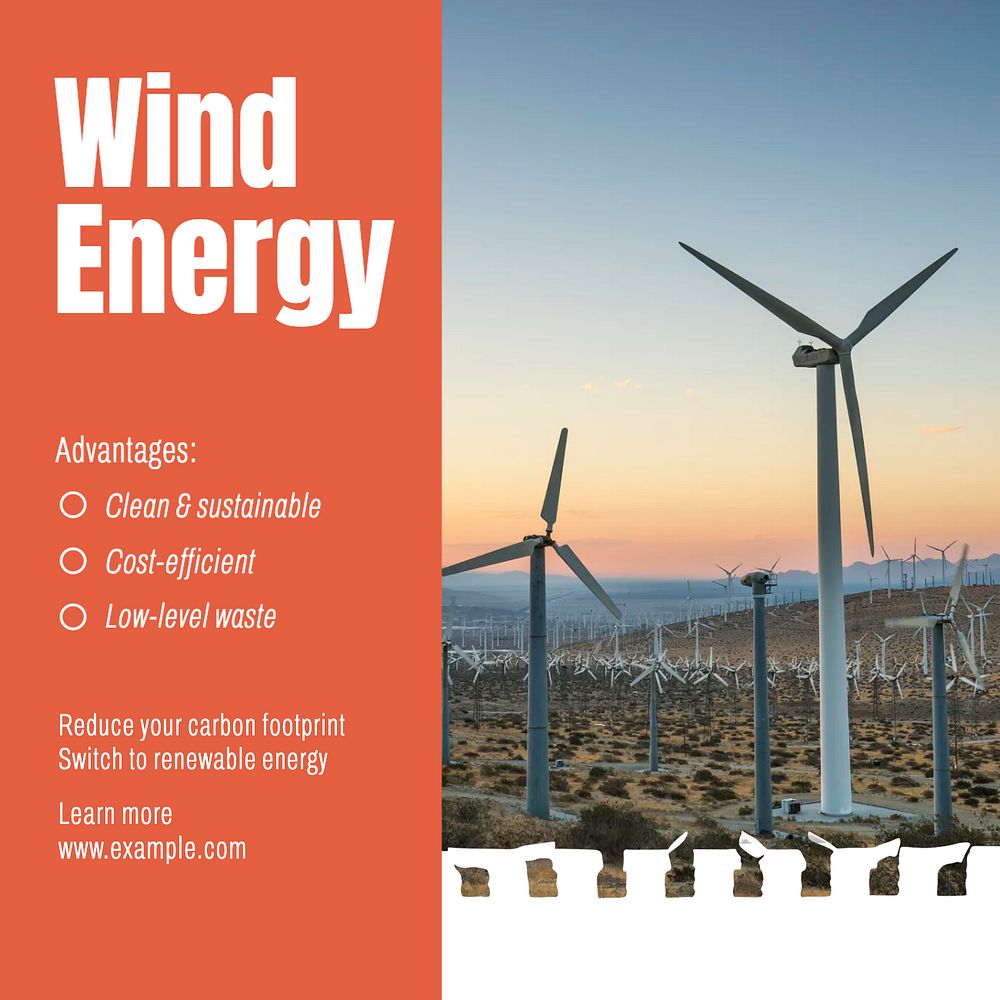 Wind energy Instagram post template, editable text