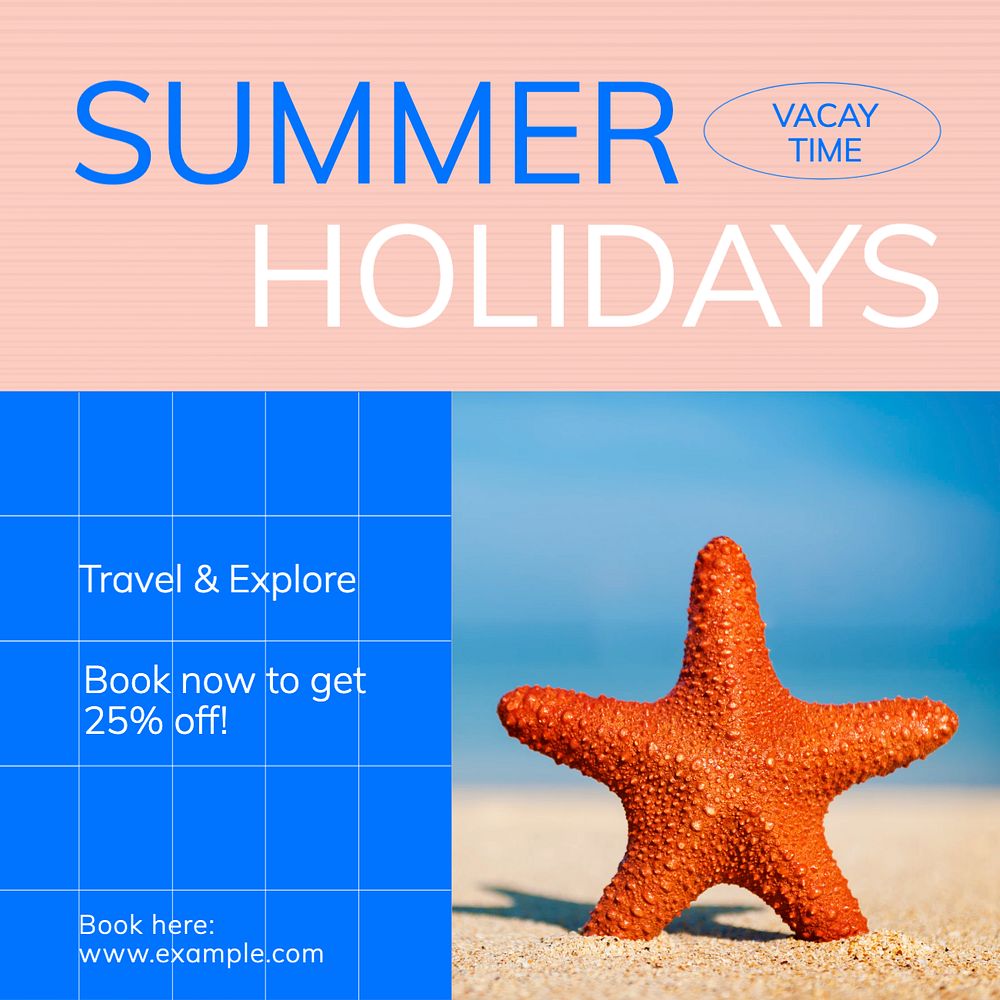 Summer holidays Instagram post template, editable design