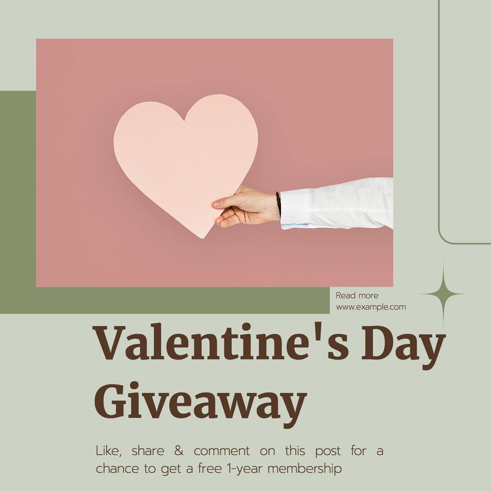 Valentine's day giveaway Instagram post template, editable text