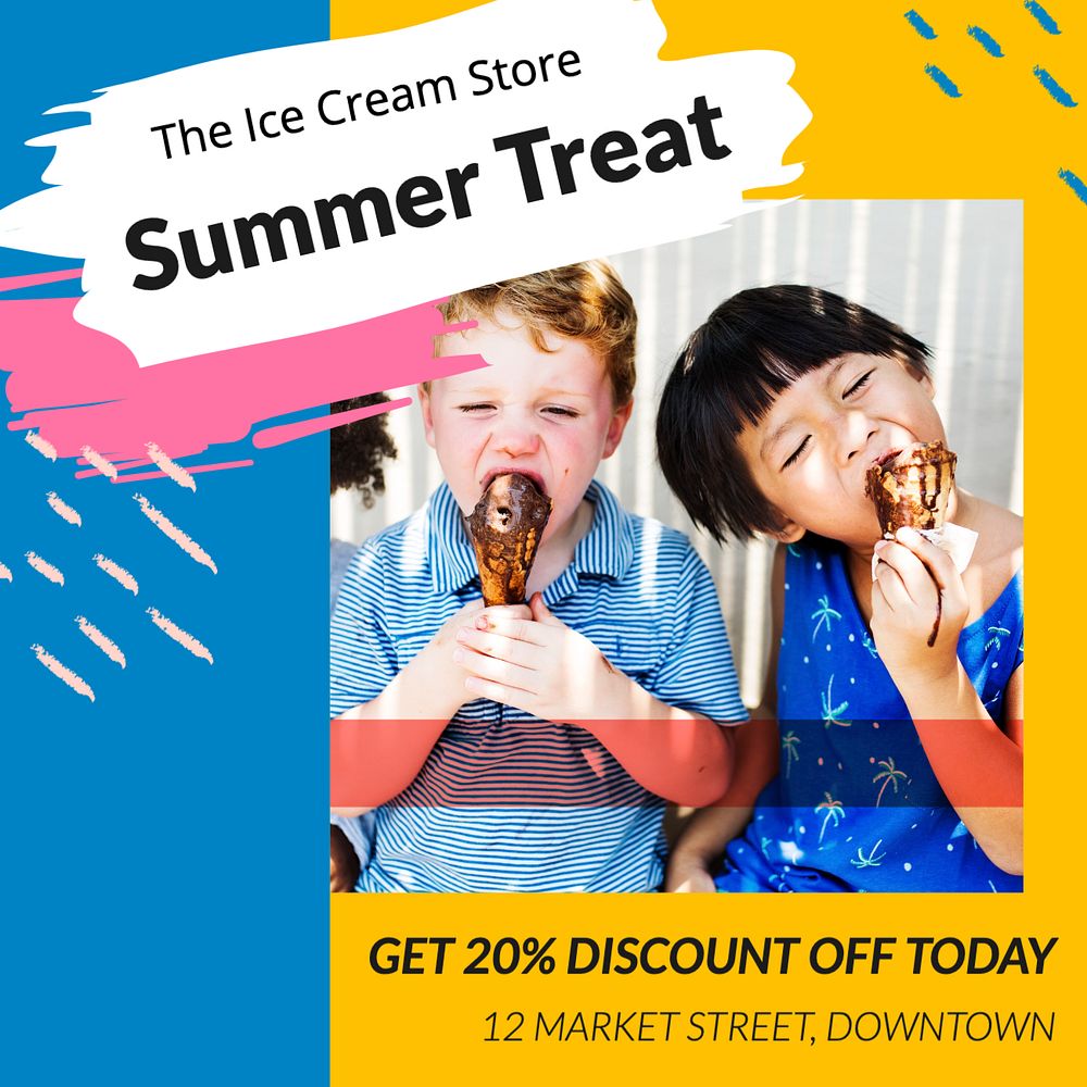 Ice-cream store Instagram post template, editable design