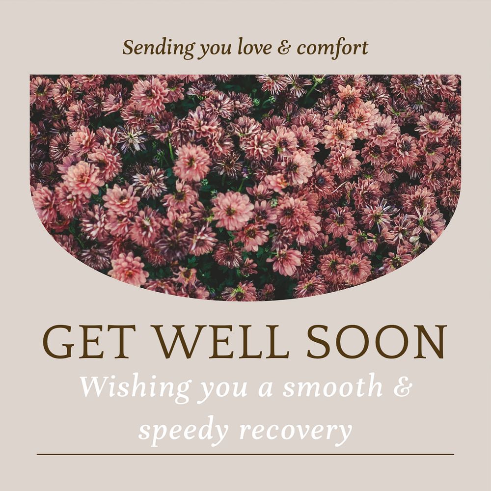 Get well soon Instagram post template, editable text