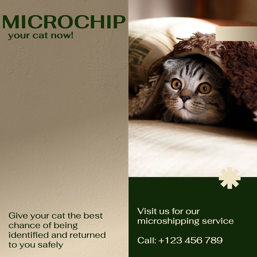 Microchip for animal Instagram post template, editable social media design