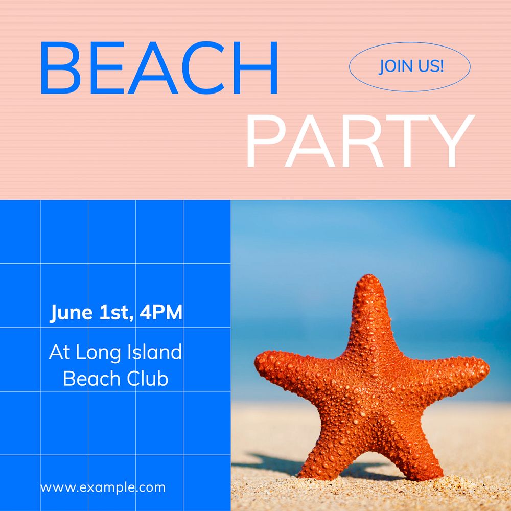 Beach party Instagram post template, editable design