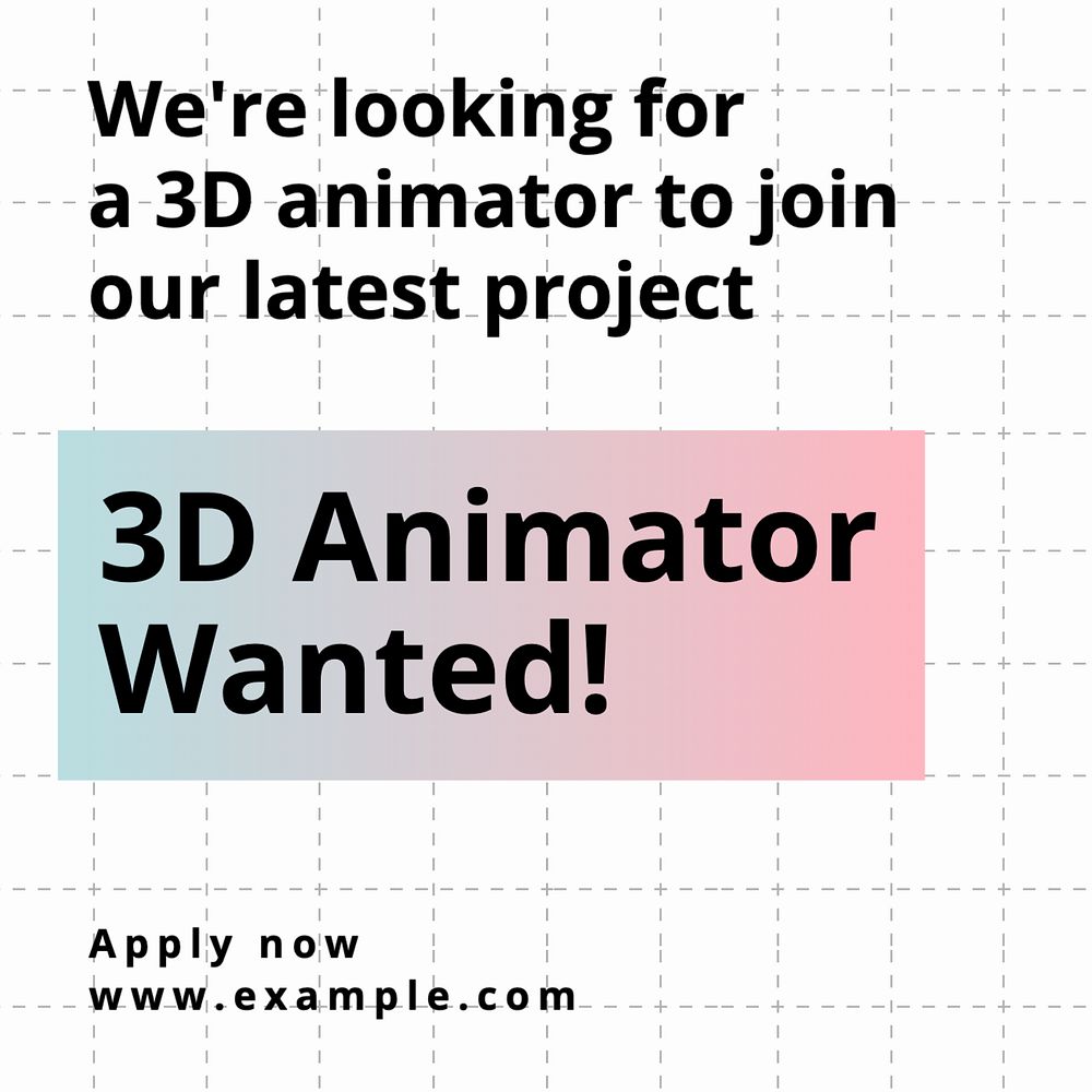 3D animator wanted, editable template for social media post