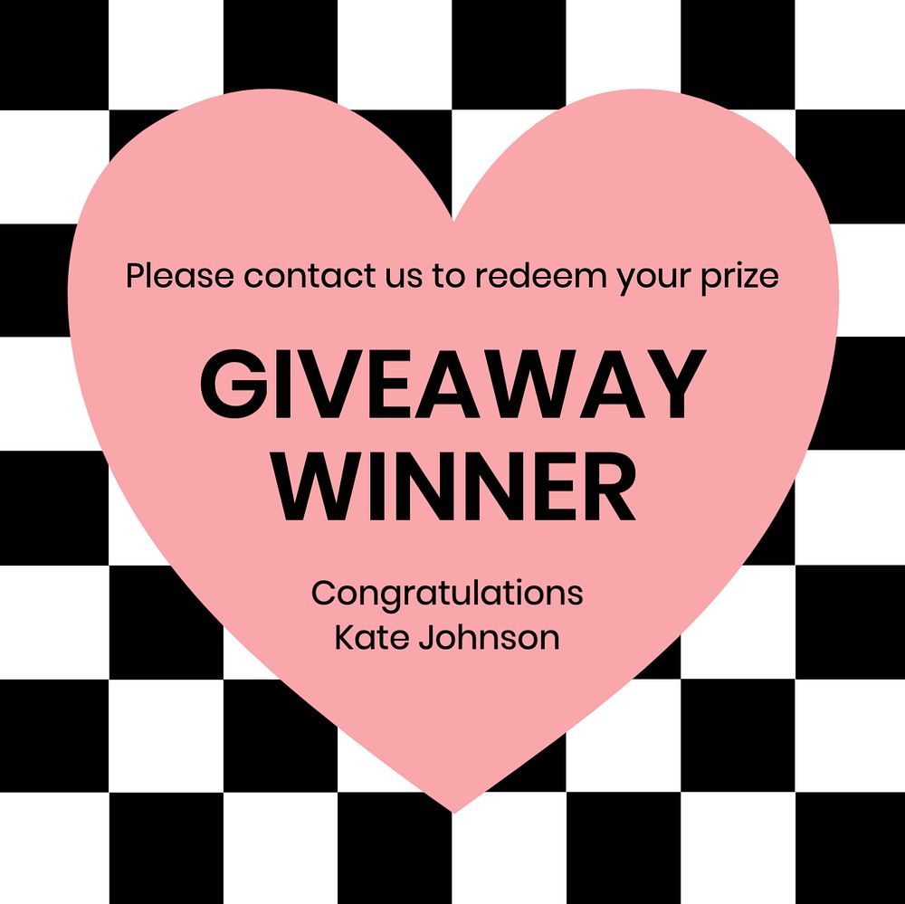 Giveaway winner, editable template for social media post