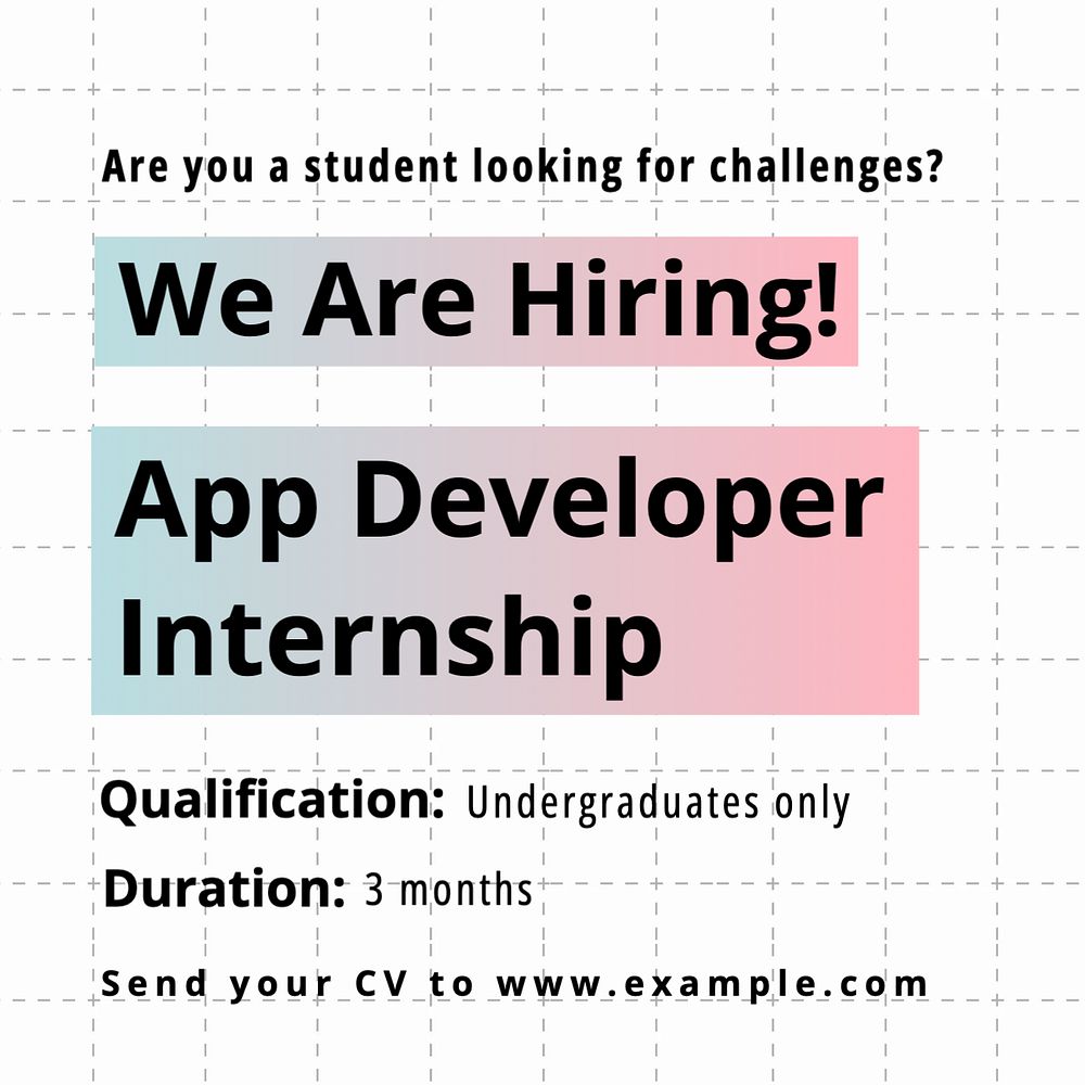 App developer internship Instagram post template, editable text