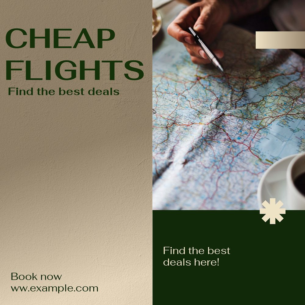 Cheap flights Instagram post template, editable social media design