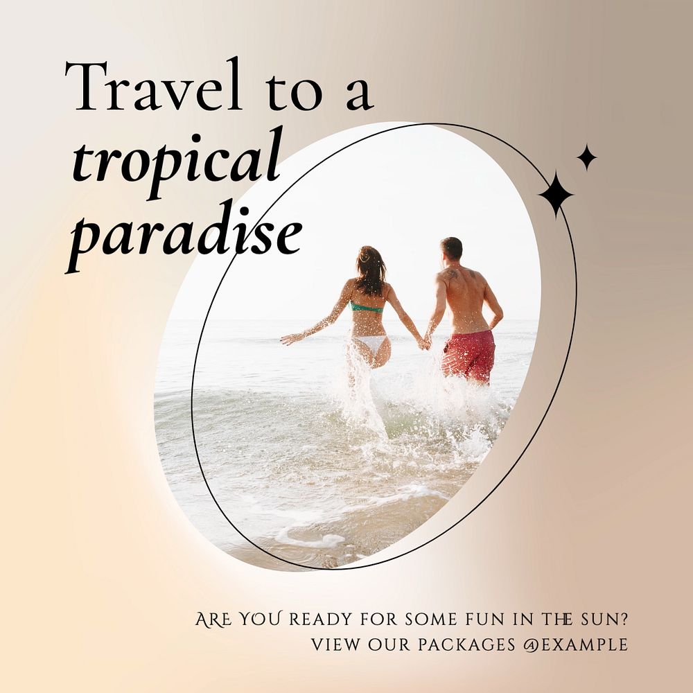 Travel & summer paradise post template, editable text for social media