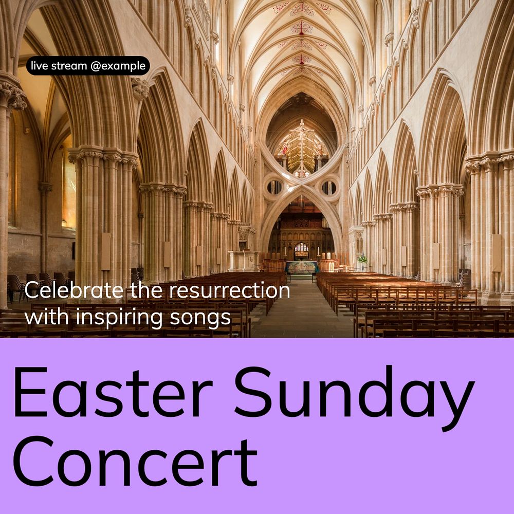 Easter Sunday concert Instagram post template, editable text