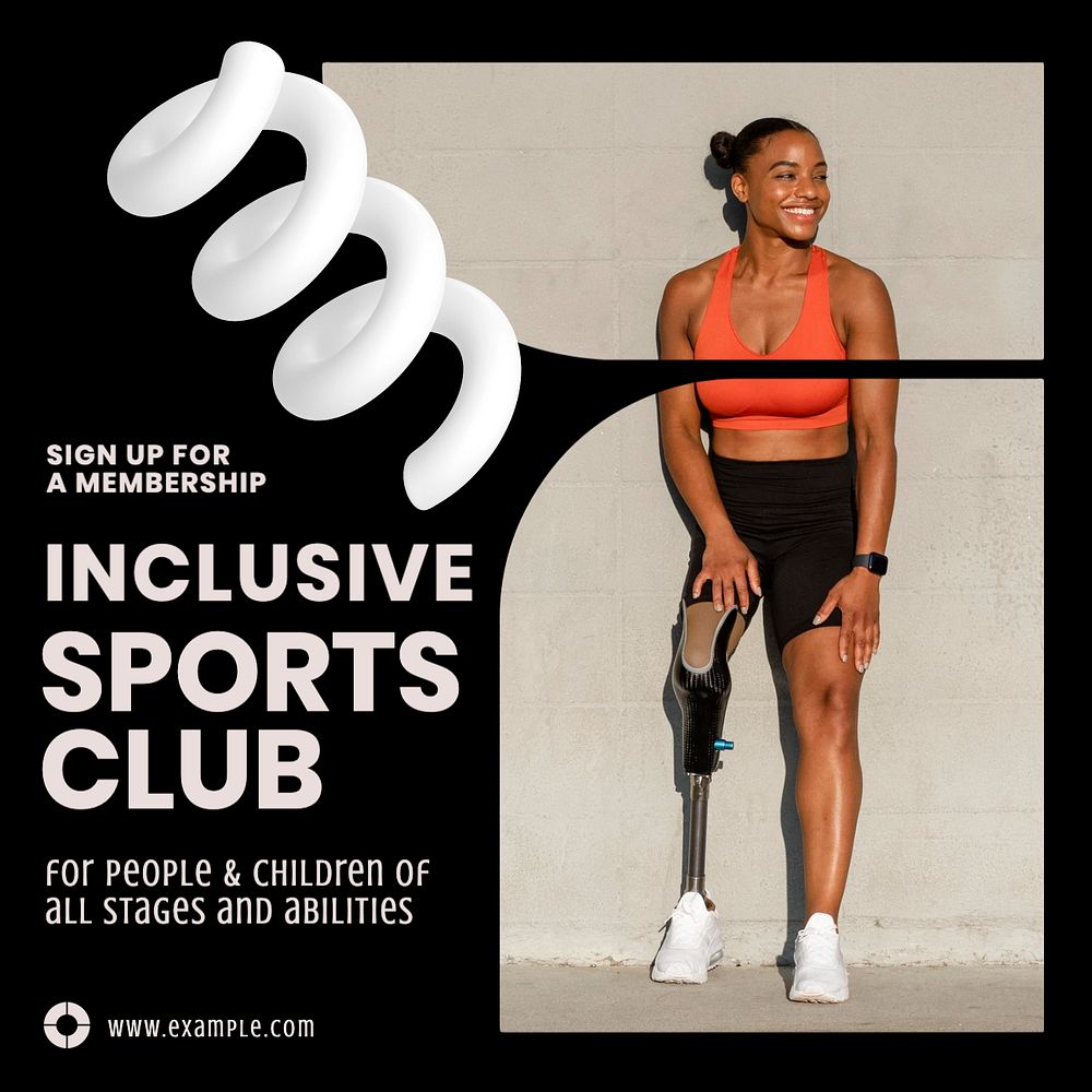 Inclusive sports club Instagram post template, editable text