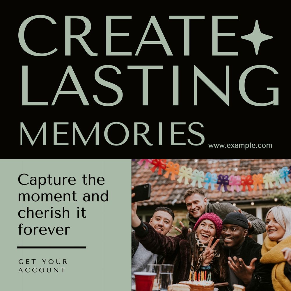 Create lasting memories Instagram post template, editable design