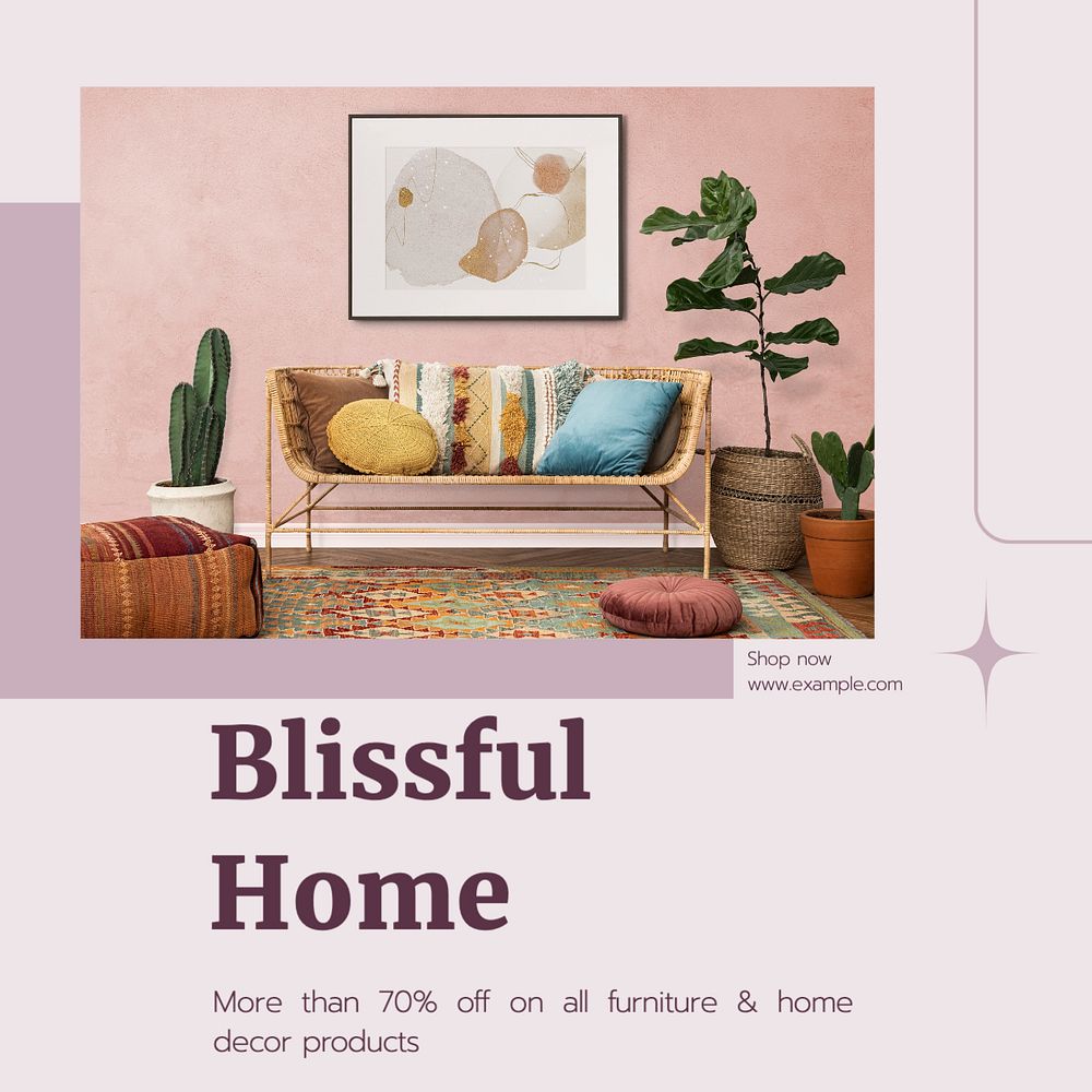 Blissful home Instagram post template, editable design