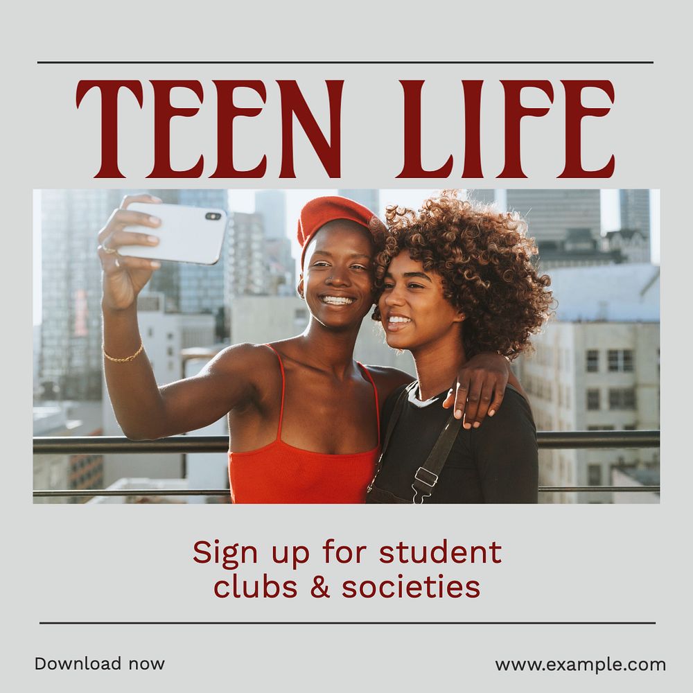 Teen life Instagram post template, editable design