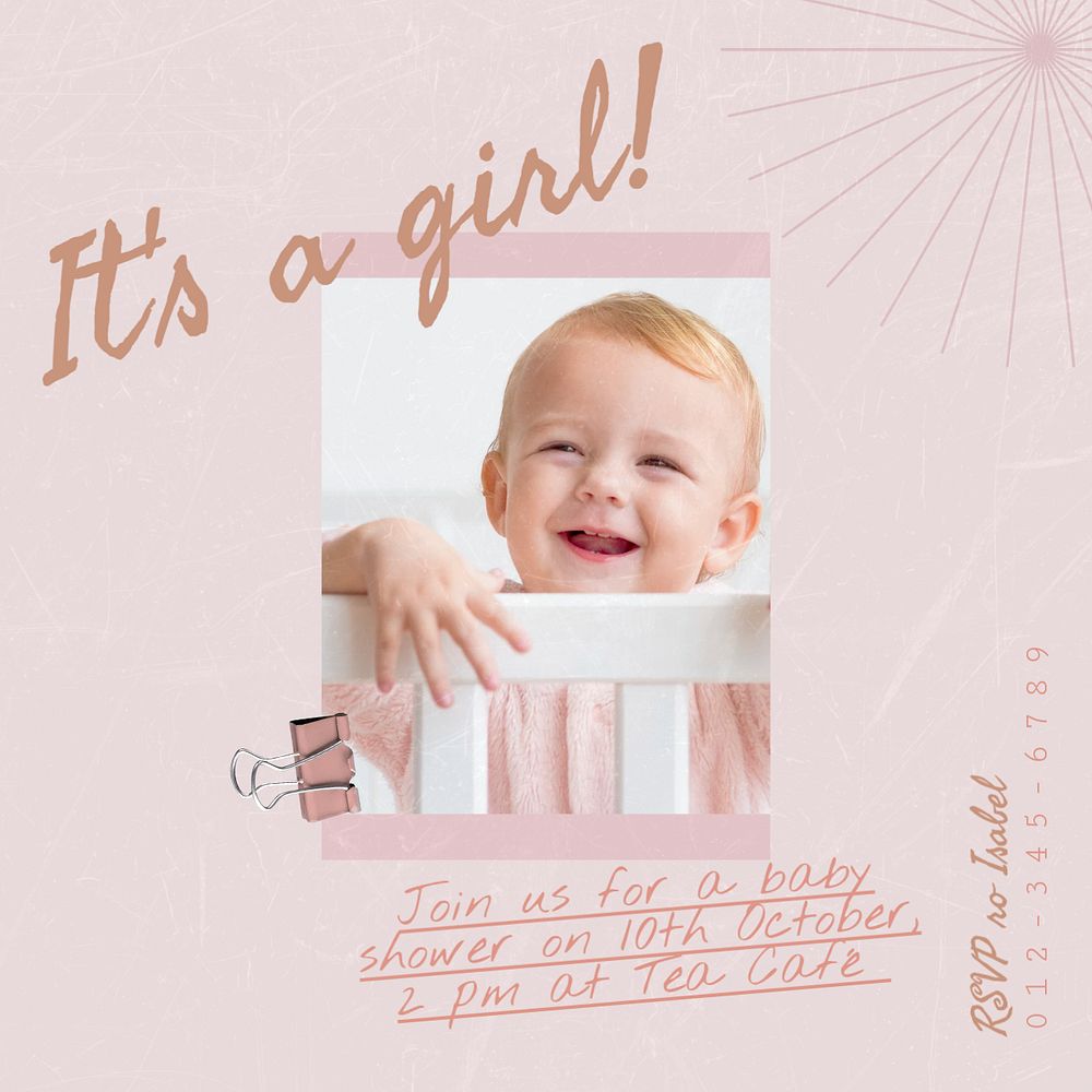 Baby shower Instagram post template, editable design