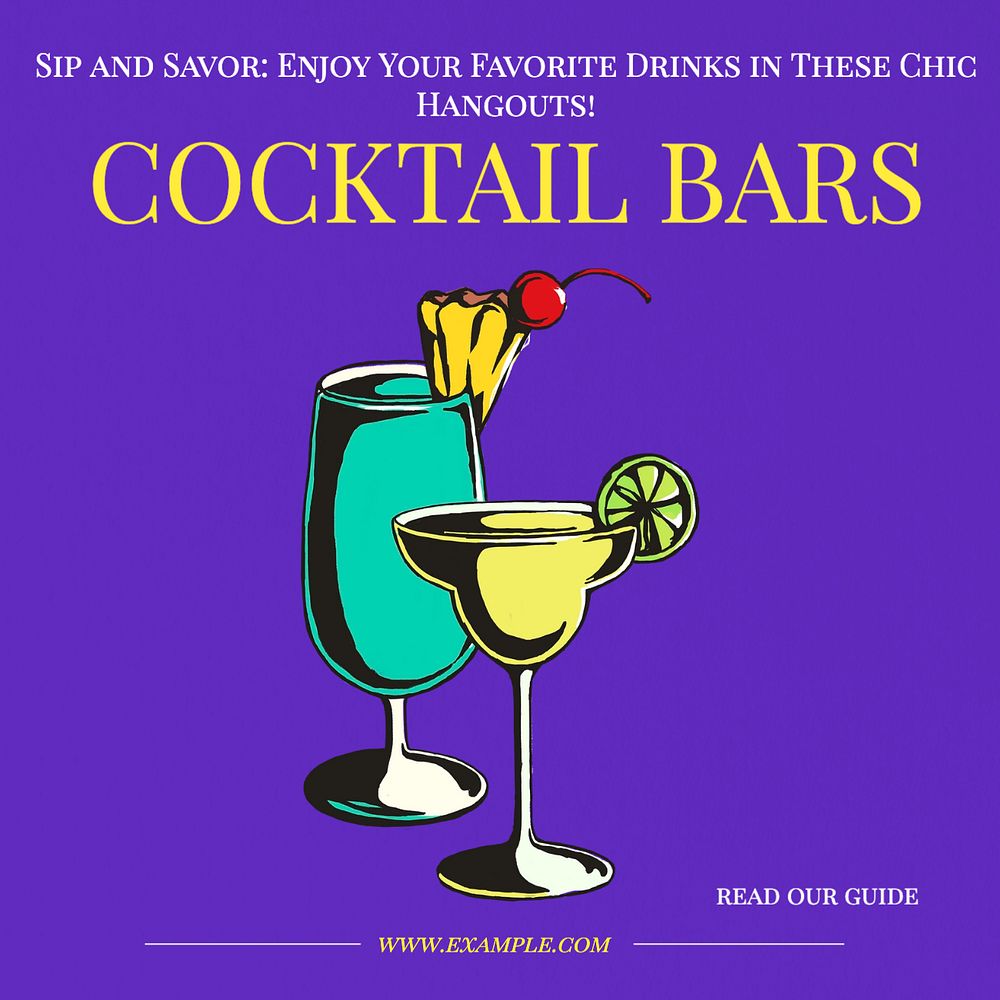 Cocktail bars Instagram post template, editable text