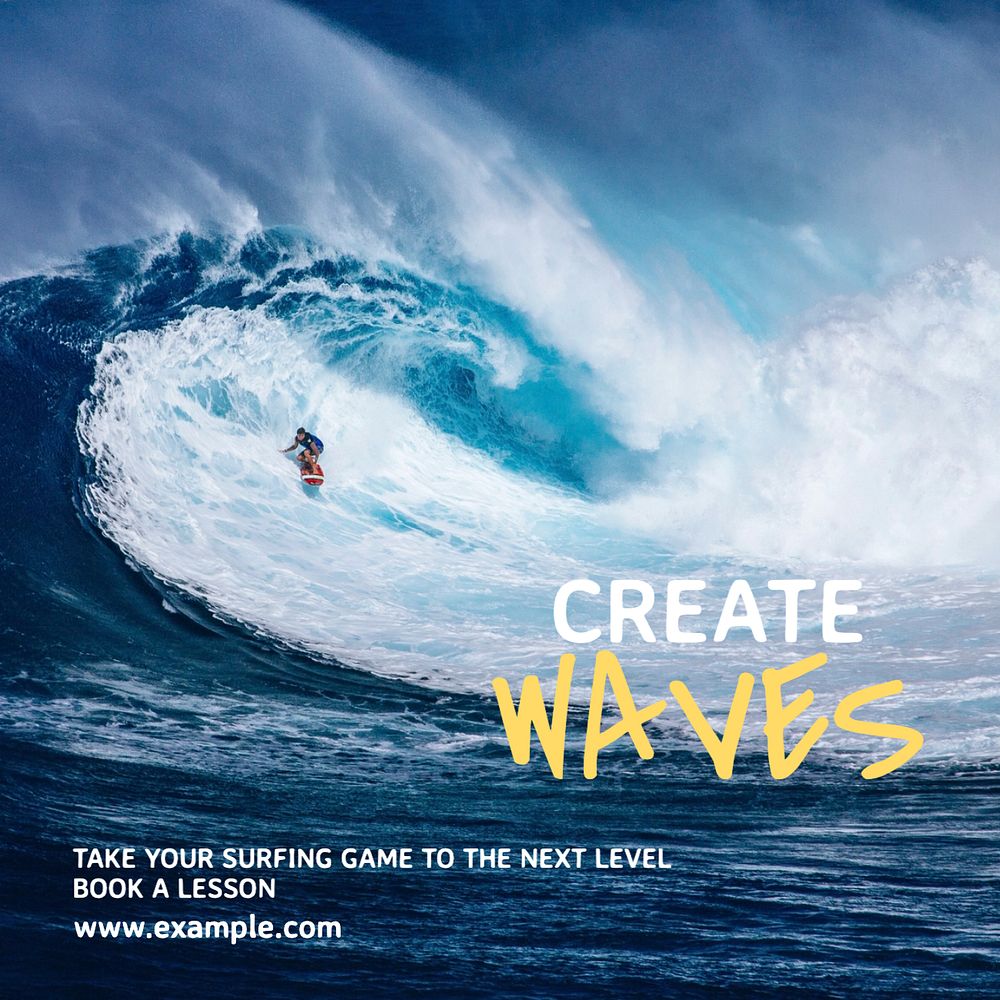 Surfing lessons Instagram post template, editable text