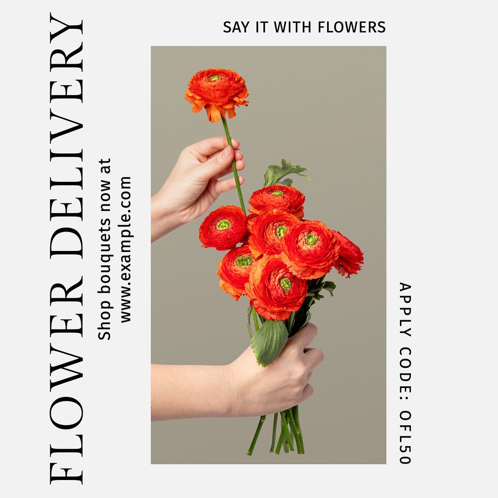 Flower delivery Instagram post template, editable text